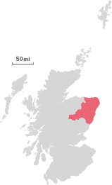 Map of the region of Aberdeenshire and Aberdeen.